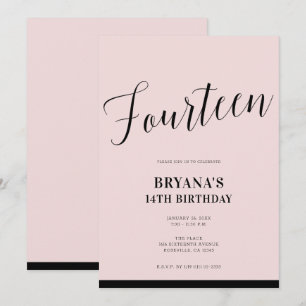 Invitation Rose Noir Moderne Minimaliste Script Quatorze 14 1