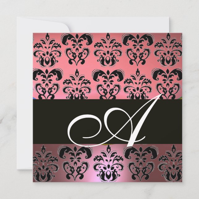 Invitation ROSE, NOIR, MONOGRAMME DE DOMMASQUES PURPLE, blanc (Devant)