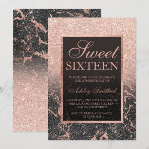 Invitation Rose noir or parties scintillant marbre chic Sweet