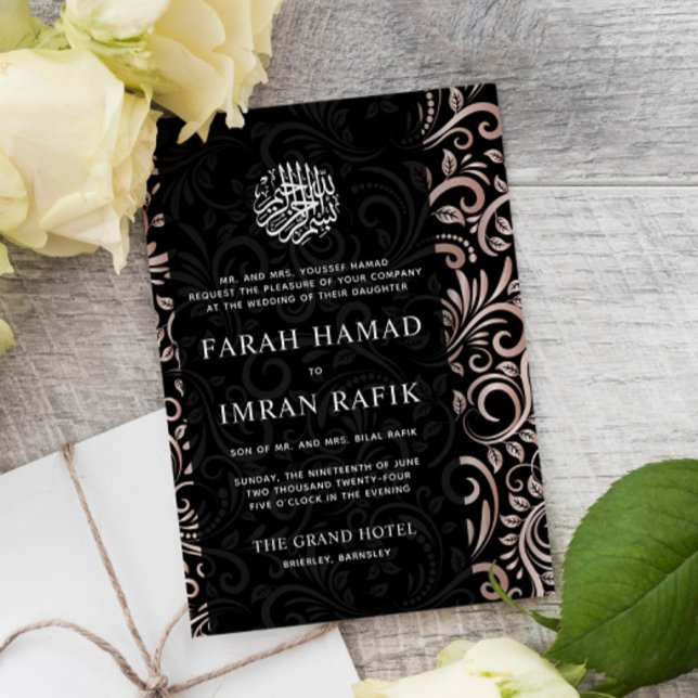 Invitation Rose noir Ornat Motif Ornat Mariage islamique (Créateur téléchargé)