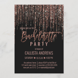 Invitation Rose noir Parties scintillant or Fringe Bacheloret