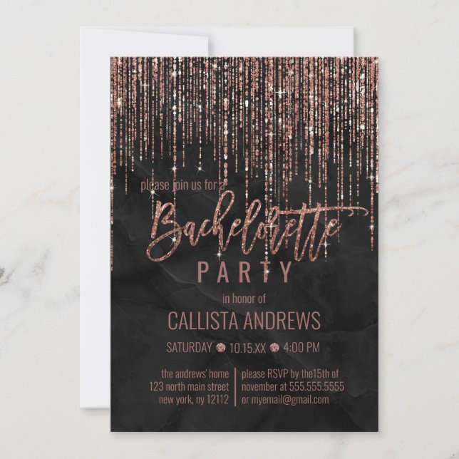 Invitation Rose noir Parties scintillant or Pearl Marbre Bach (Devant)
