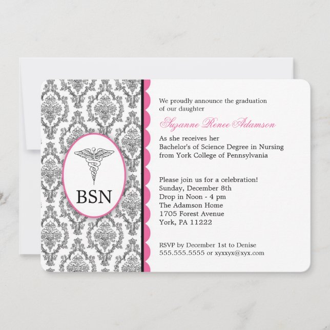 Invitation Rose noir PERSONNALISABLE de l'obtention du (Devant)