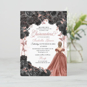 Invitation Rose noir rose papillon Parties scintillant Quinc