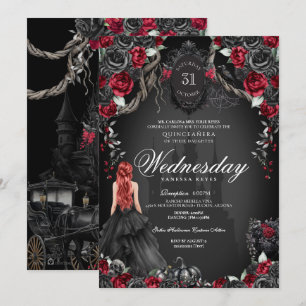 Invitation Rose noir Rouge Quinceañera Halloween gothique