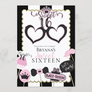 Invitation Rose Noir Sweet 16 Photomaton Fête d'Anniversaire