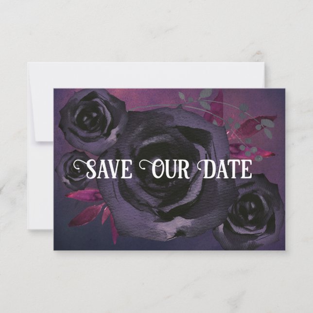 Invitation Rose noir violet photo Enregistrer notre date (Devant)