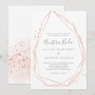 Invitation Rose or aquarelle Mariage espagnol géométrique