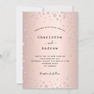 Invitation Rose or bkush diamants élégant glamour mariage