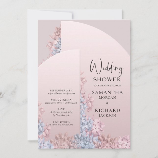 Invitation Rose or blush rose arche printemps mariage douche (Devant)