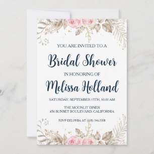 Invitation rose or botanique moderne douche nuptiale