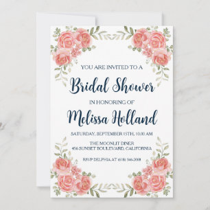 Invitation rose or botanique moderne douche nuptiale