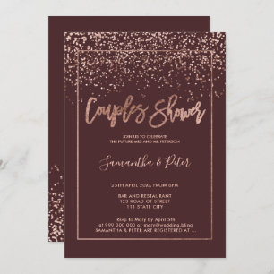 Invitation Rose or confetti burgundy script couples douche