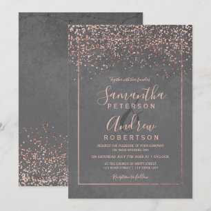 Invitation Rose or confetti gris ciment typographie mariage