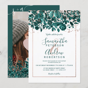 Invitation Rose or confetti vert chic floral photo mariage