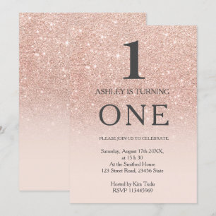 Invitation Rose or faux parties scintillant rose ombre 1er an