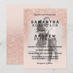 Invitation Rose or faux parties scintillant rose ombre photo 