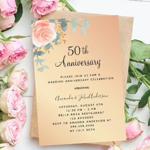 Invitation Rose or floral 50e anniversaire mariage luxe