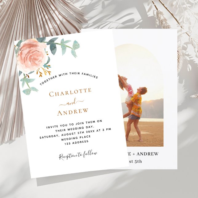Invitation Rose or floral arche photo luxe mariage (Créateur téléchargé)