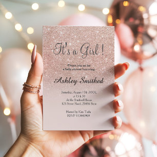 Invitation Rose or glam parties scintillant rose ombre fille