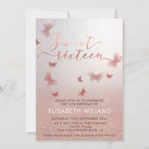 Invitation Rose or glittery ombre charmante papillon invit