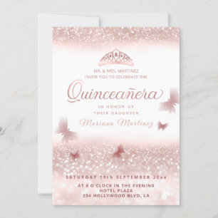 Invitation Rose or glittery tiara calligraphie Quinceañera I