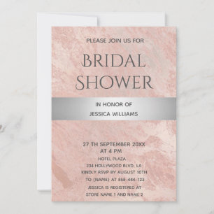 Invitation Rose or marbre argent rayé nuptiale douche