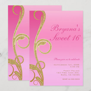 Invitation Rose & Or Moderne Chic Glam Swirl Sweet 16 Party