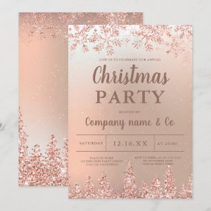 Invitation Rose or neige pin métallique entreprise Noël