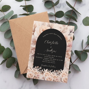 Invitation Rose or noir rose arche fleurie luxe mariage