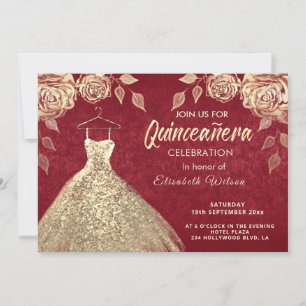 Invitation Rose or paillettes robe or Quinceañera rouge