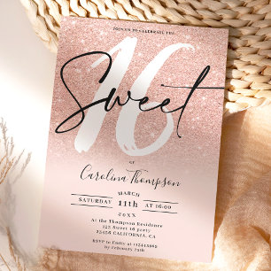 Invitation Rose or parties scintillant bordure script photo S