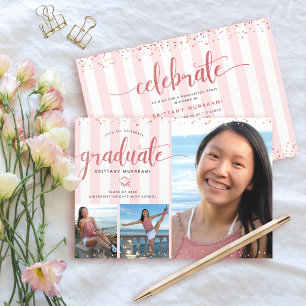 Invitation Rose or parties scintillant script graduation coll