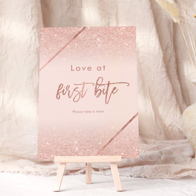 Invitation Rose or parties scintillant typographie blush rose (Rose gold glitter typography blush pink sign invitation , first bite)