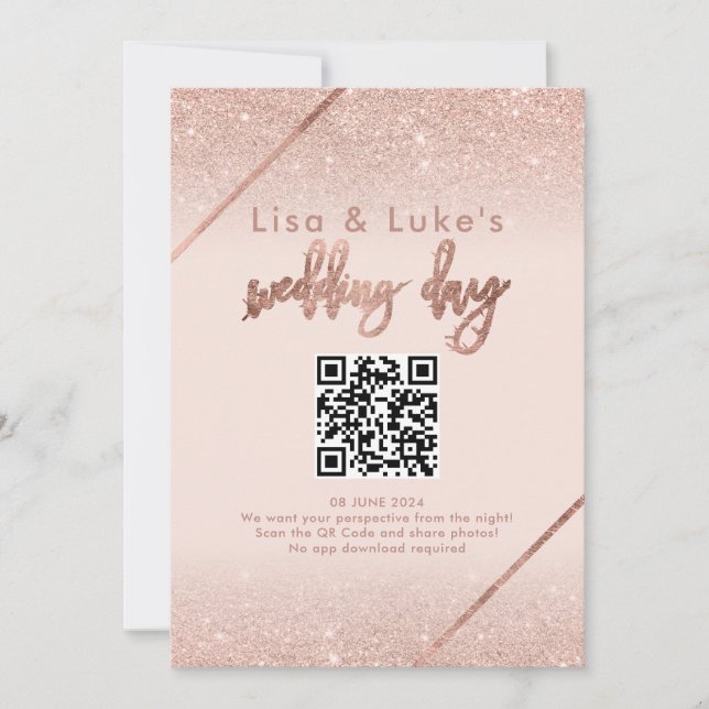 Invitation Rose or parties scintillant typographie blush rose (Devant)