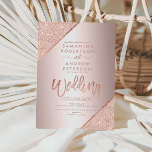 Invitation Rose or parties scintillant typographie feuille mé
