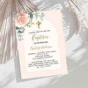 Invitation Rose or rose floral fille croiser Baptême