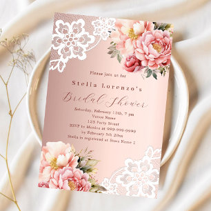Invitation Rose or rose floraux rose dentelle Douche nuptiale