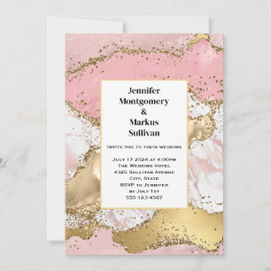 Invitation Rose or rose marbre Mariage Abstrait