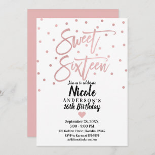 Invitation Rose Or rose moderne Script Sweet 16 Seteen