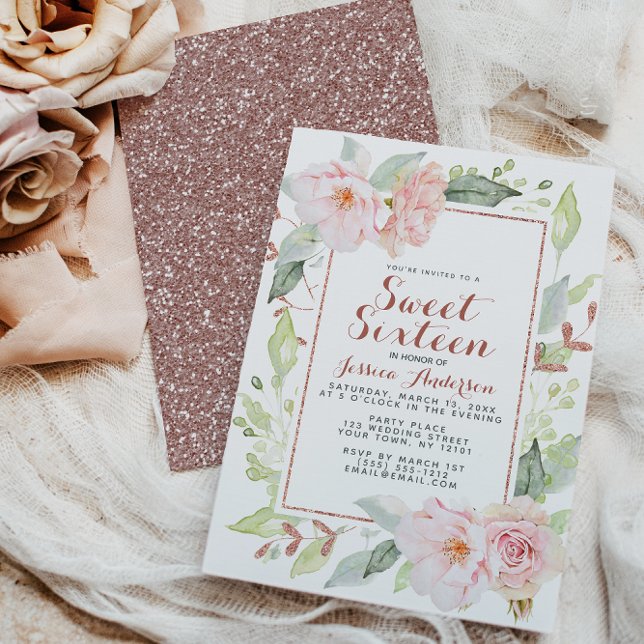 Invitation Rose or rose Parties scintillant géométrique Sweet (Créateur téléchargé)