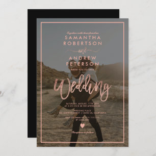Invitation Rose or script cadre photo mariage