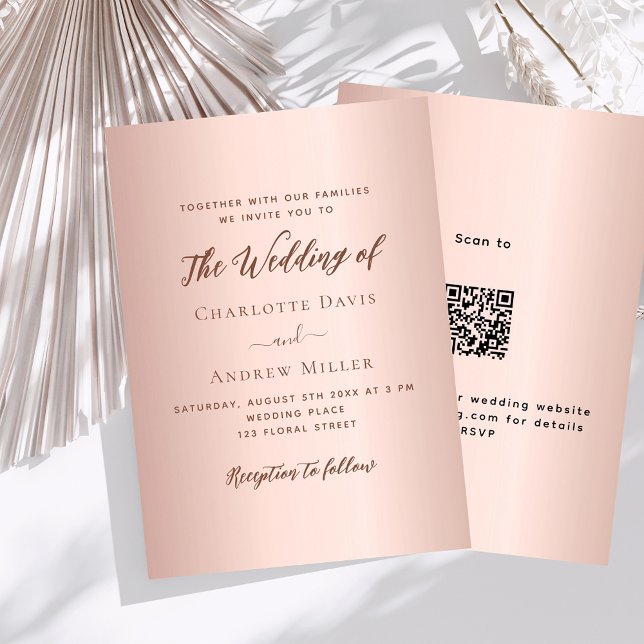 Invitation Rose or simple code QR RSVP mariage de luxe (Créateur téléchargé)