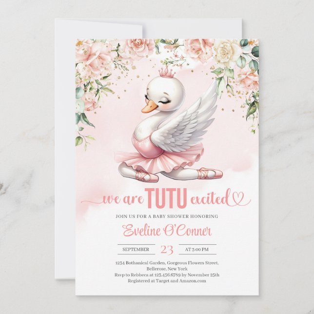 Invitation Rose or swan tutu ballerine robe florale (Devant)