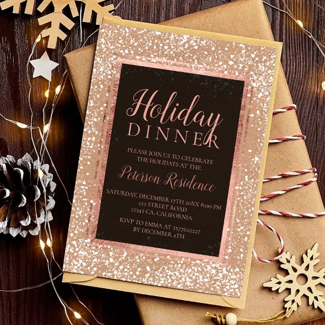 Invitation Rose or typographie neige fête de vacances kraft (Rose gold typography snow holiday party kraft invitation)