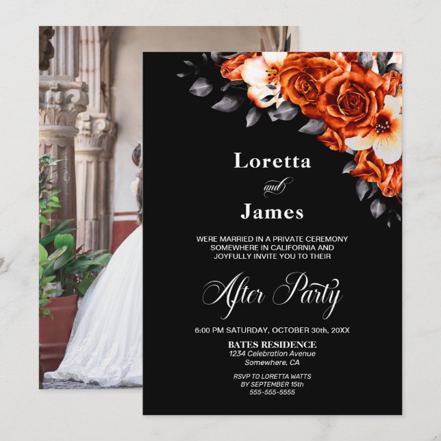 Invitation Rose orange brûlé Réception de mariage floral Phot (Devant / Derrière)