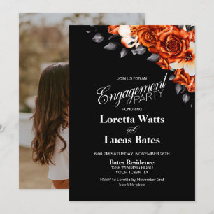 Invitation Rose orange Floral Black Engagement Party Photo