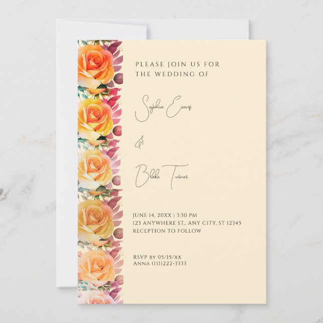 Invitation Rose orange moderne Mariage jaune  (Devant)