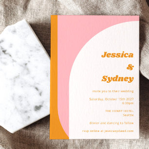 Invitation Rose Orange Rétro Moderne Mariage Arqué Gras