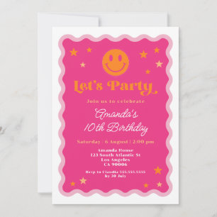 Invitation Rose & Orange Sourire Visage Wavy Frame Fille Anni